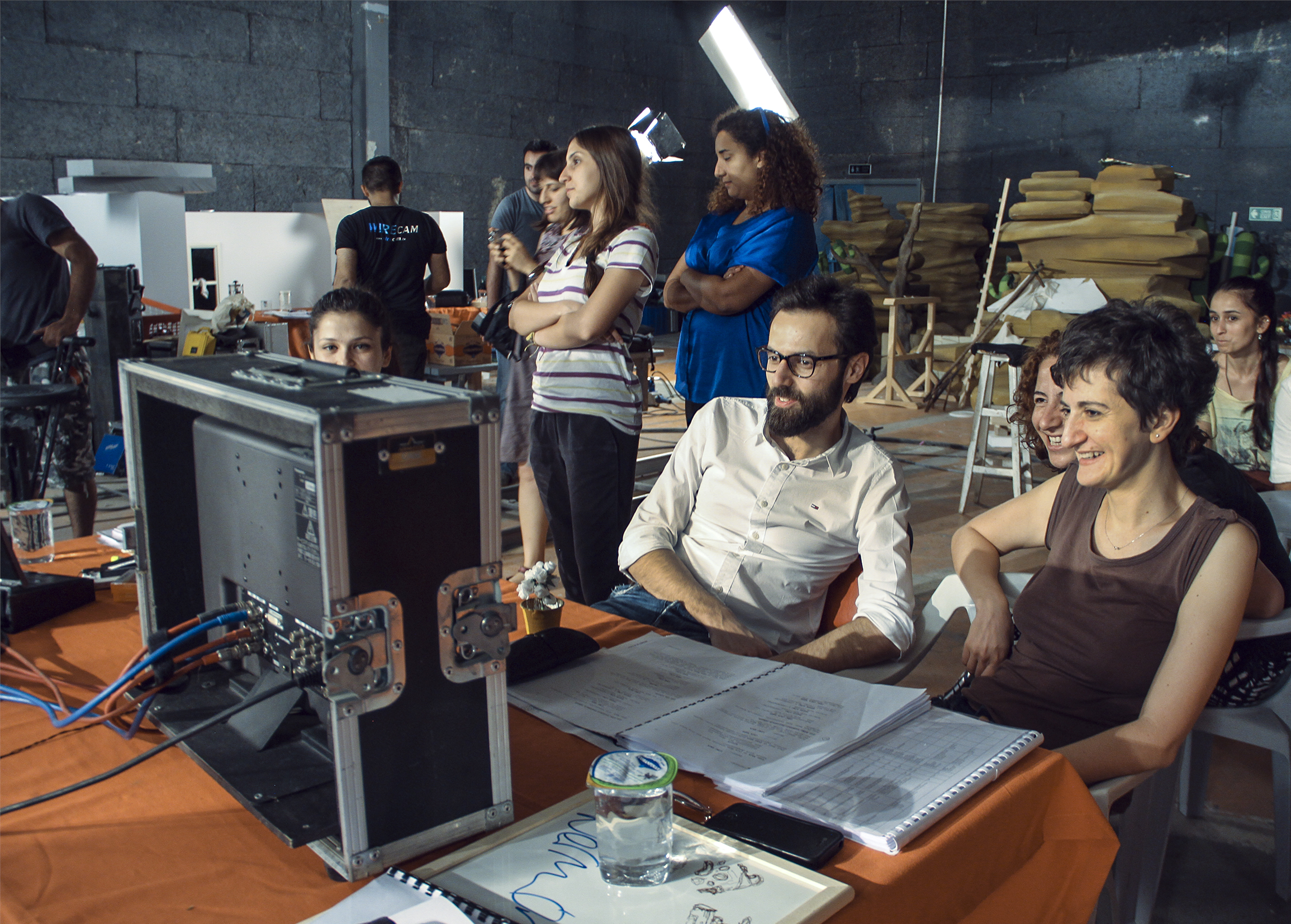 Co-directors Ismet Kurtulus, Nermin Er and producer Yonca Erturk are on set of Rimolar ve Zimolar: Kasabada Baris.