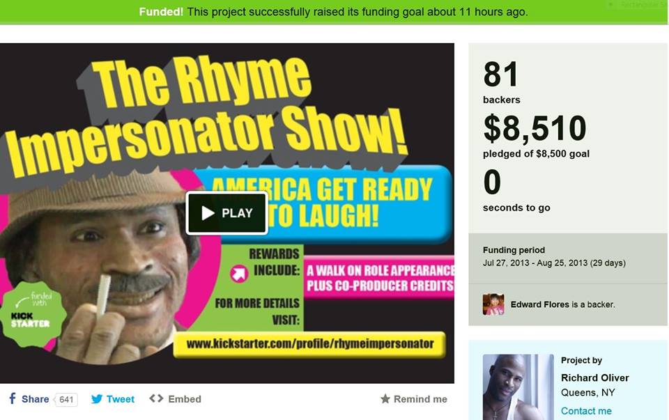 The Rhyme Impersonator Show successful 2nd time $8,510 Funding on Kickstarter! - 2012