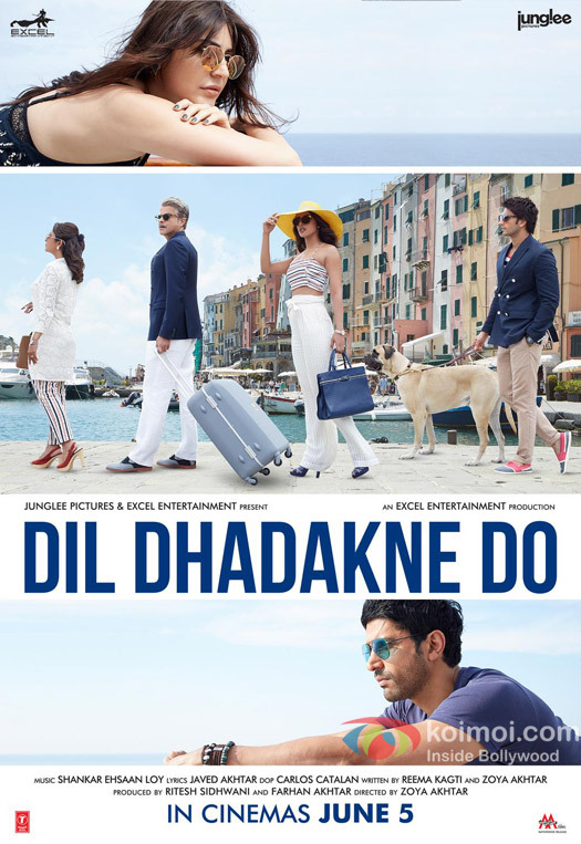 Anil Kapoor, Farhan Akhtar, Anushka Sharma and Ranveer Singh in Dil Dhadakne Do (2015)