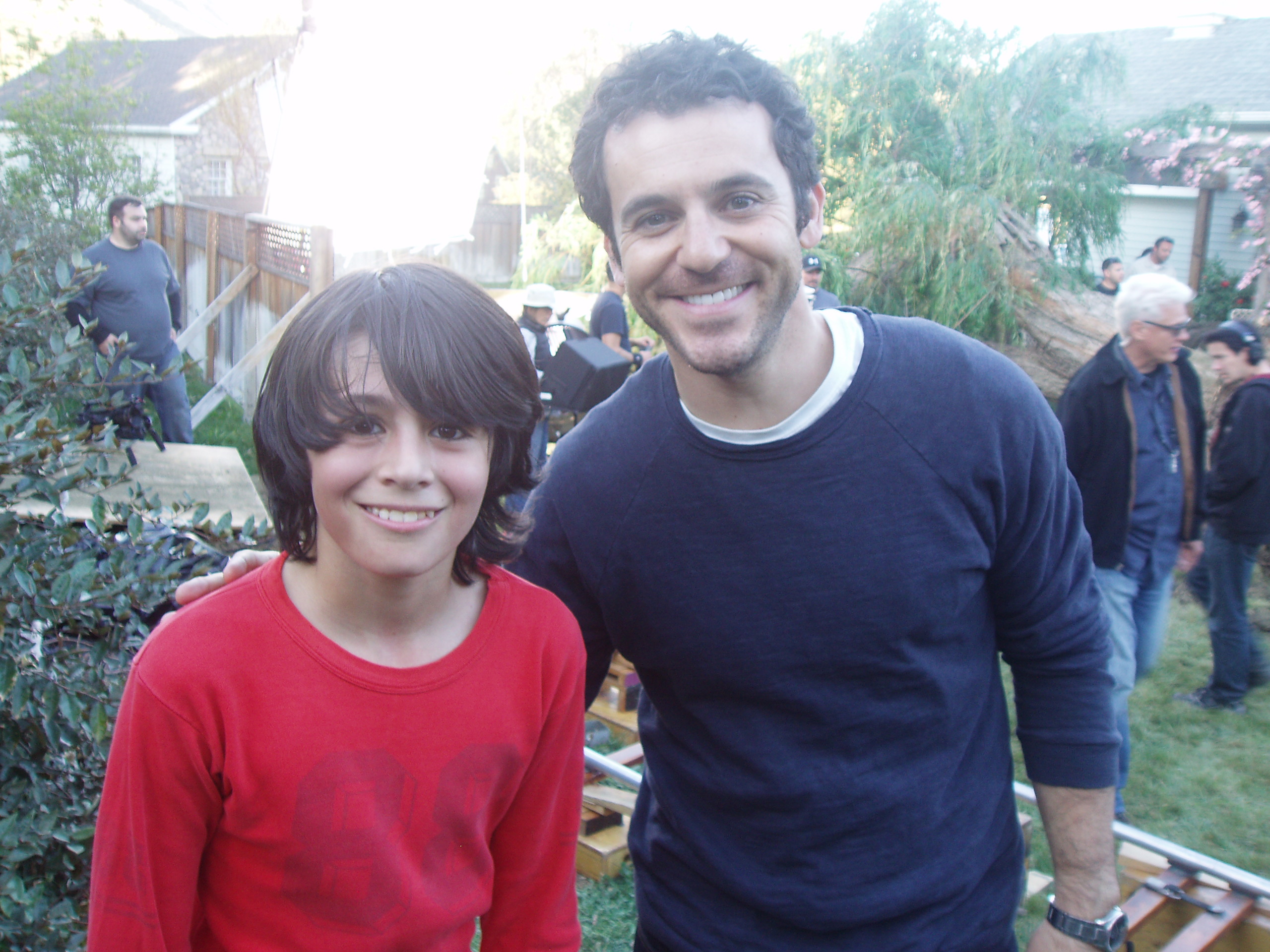 On the set of Farmers commercial with director Fred Savage