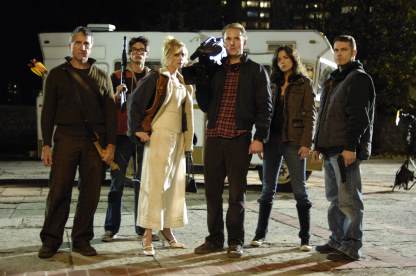 Still of Joe Dinicol, Shawn Roberts, Scott Wentworth, Joshua Close, Michelle Morgan and Amy Lalonde in Diary of the Dead (2007)
