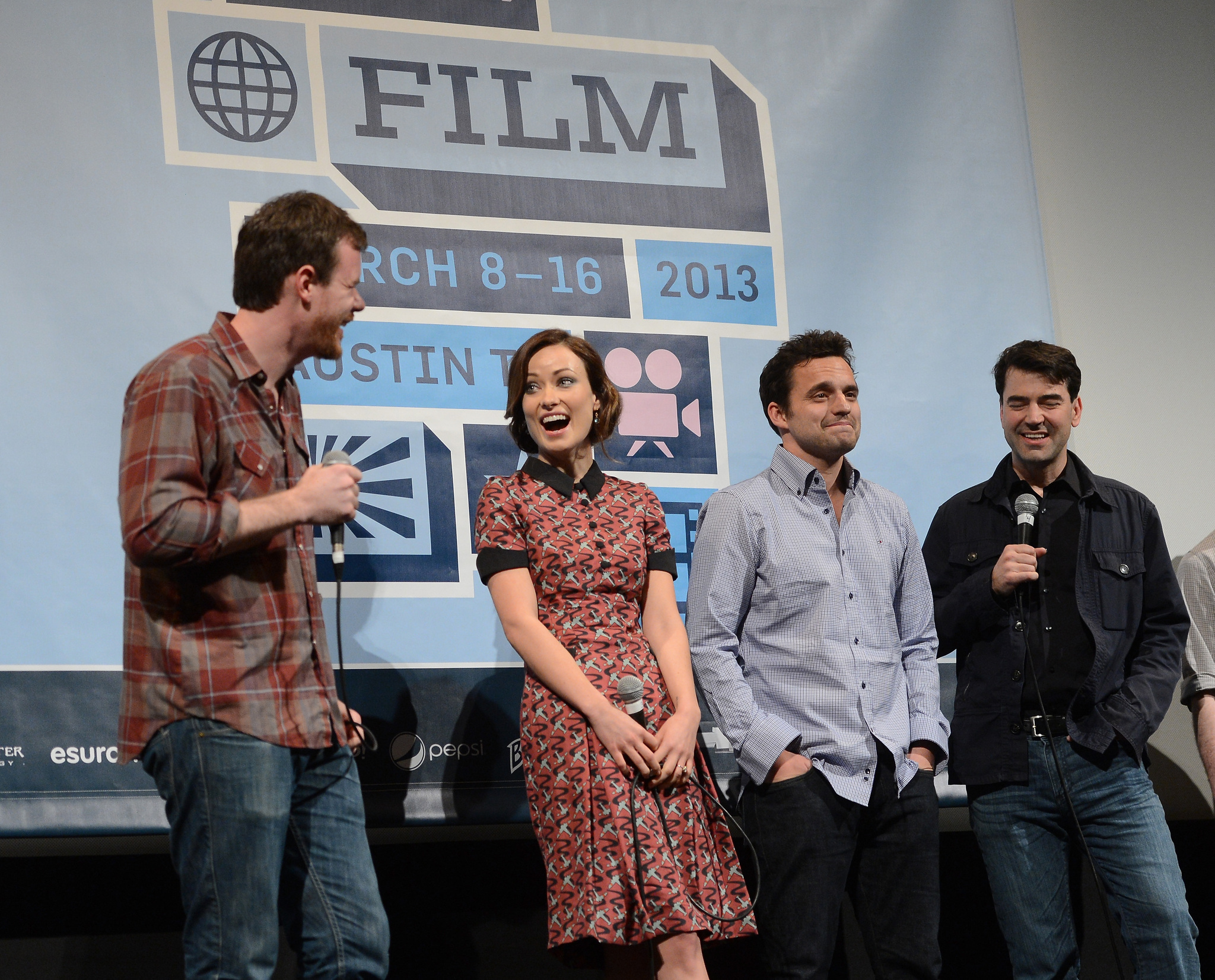 Ron Livingston, Olivia Wilde, Joe Swanberg and Jake Johnson at event of Sugerovai (2013)