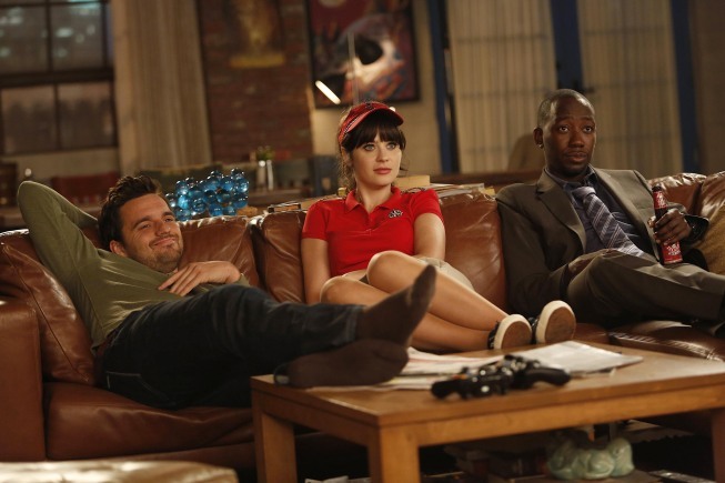 Still of Zooey Deschanel, Lamorne Morris and Jake Johnson in New Girl (2011)