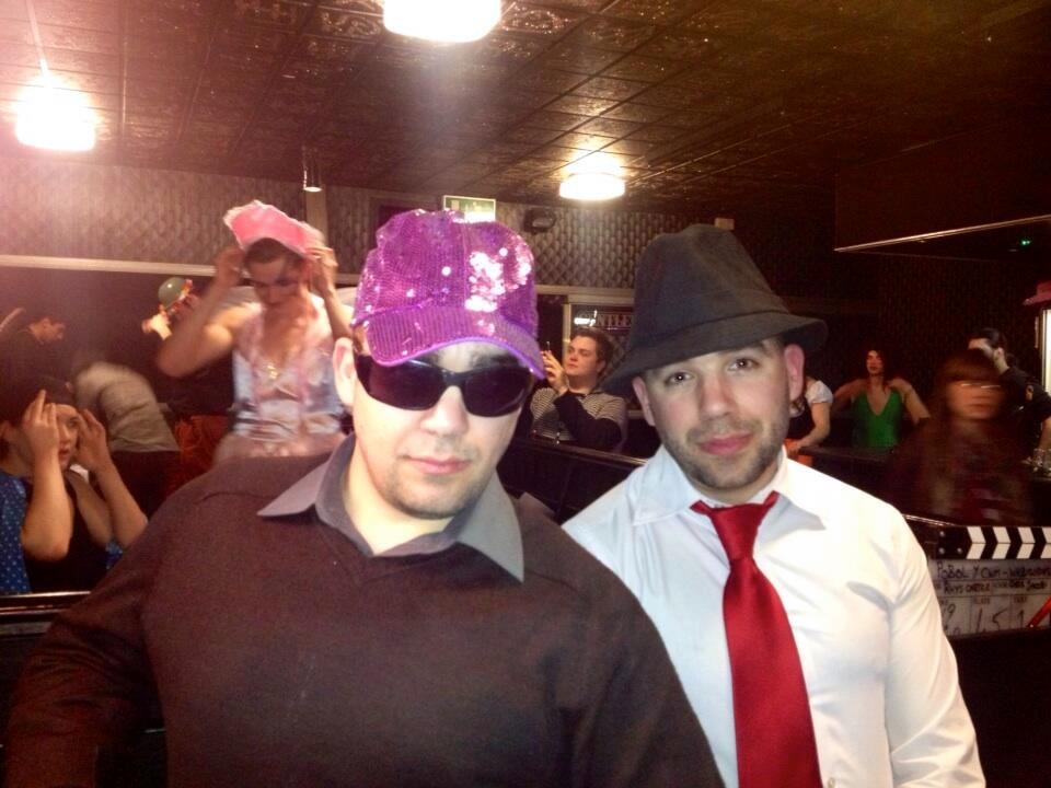 Rhys Horler and Gerald Horler behind the scenes of Pobol-Y-Cwm Webisode before performing the Harlem Shake for Charity (2013)