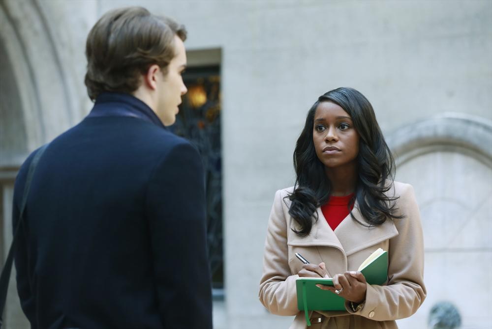 Caleb Mixson and Aja Naomi King on set of How To Get Away with Murder episode 