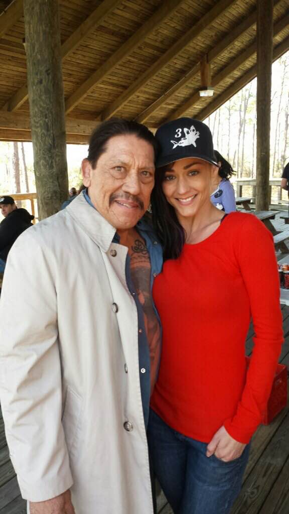 Dawn Hamil with Danny Trejo on the set of 3 Headed Shark Attack