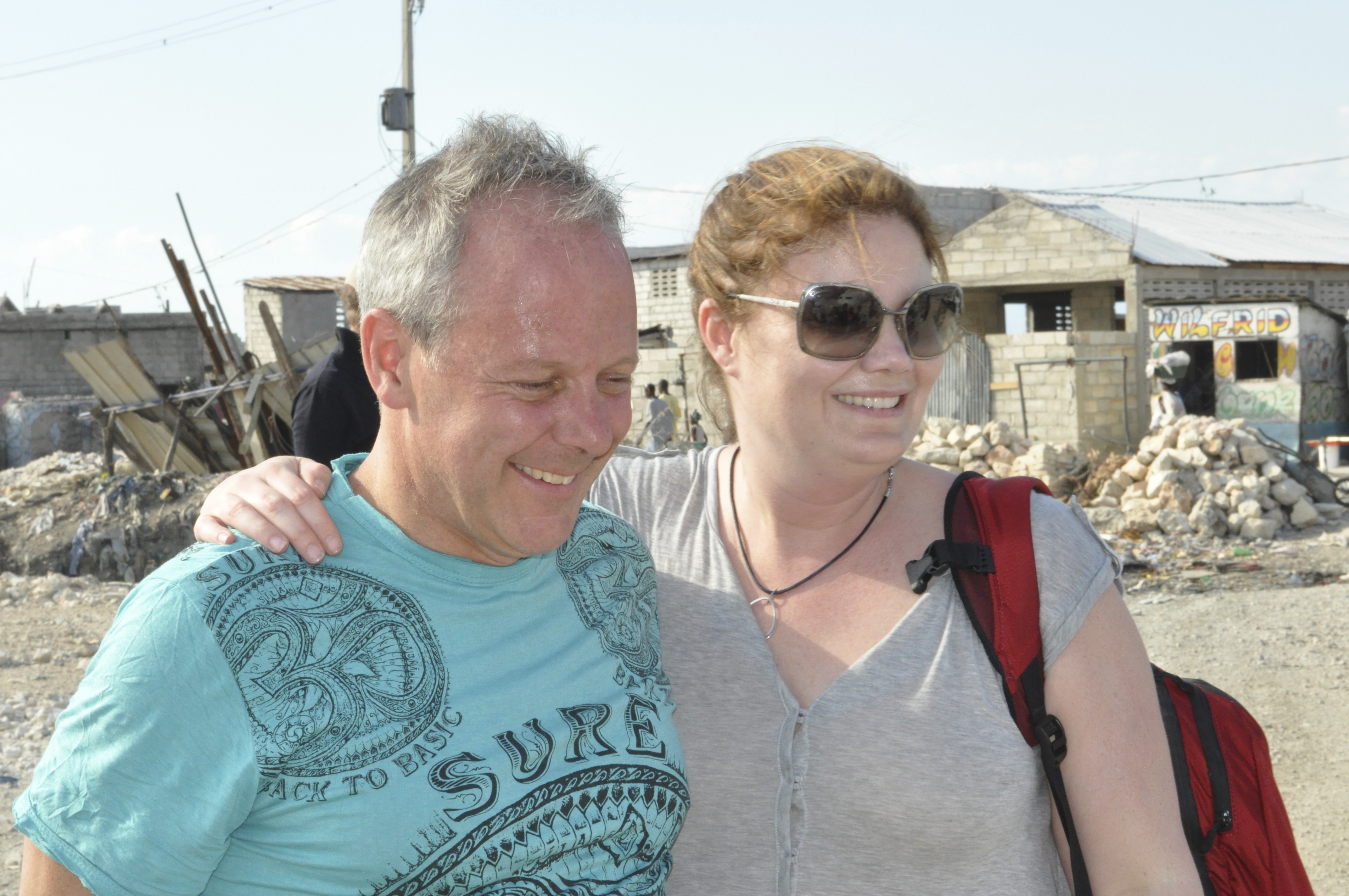 Gareth Seltzer (producer) with Martha Rogers (producer) in Haiti at the Maria Bello Women's Health Unit