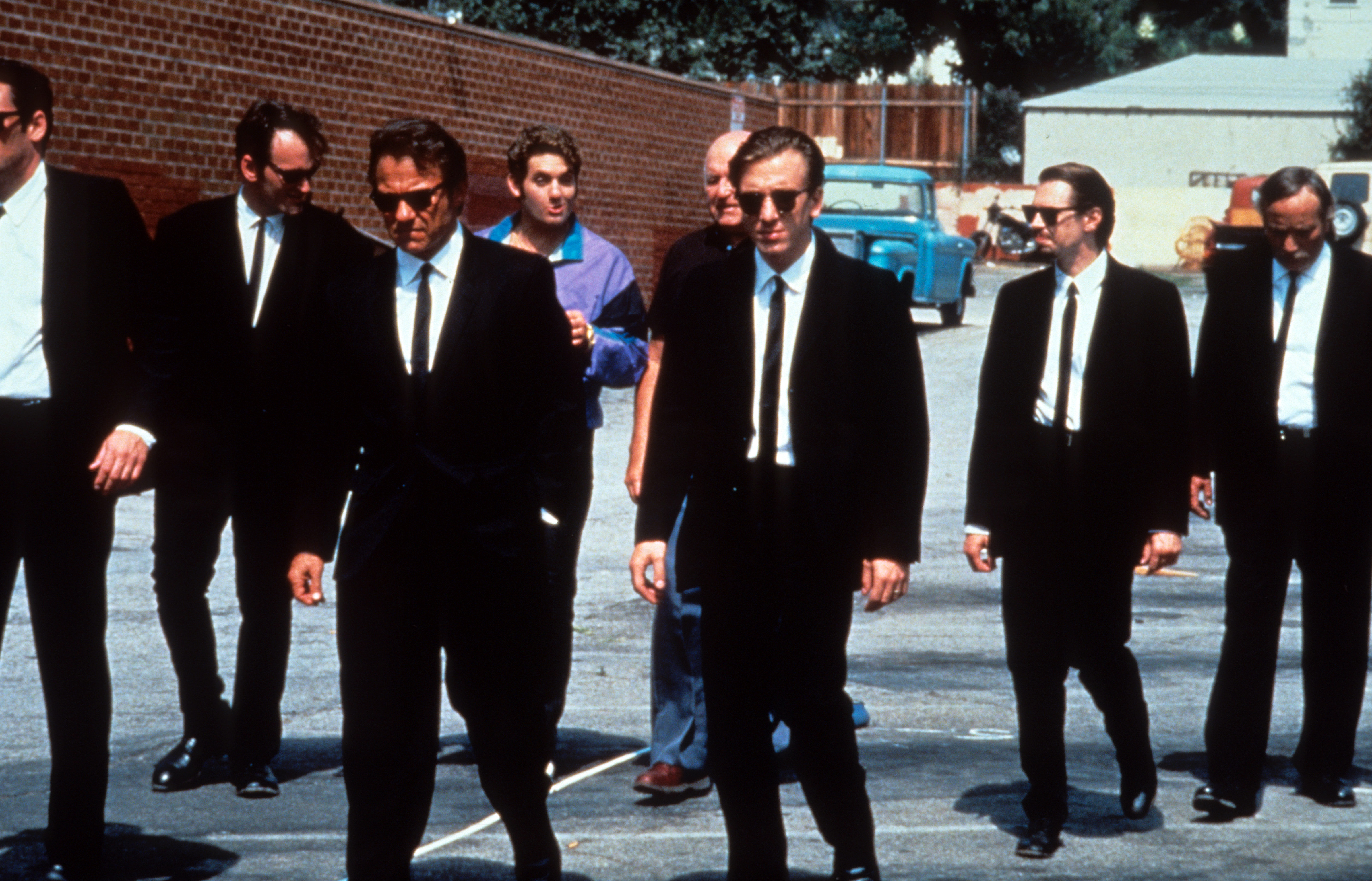 Still of Steve Buscemi, Harvey Keitel, Quentin Tarantino, Tim Roth, Chris Penn, Edward Bunker and Lawrence Tierney in Pasiute sunys (1992)