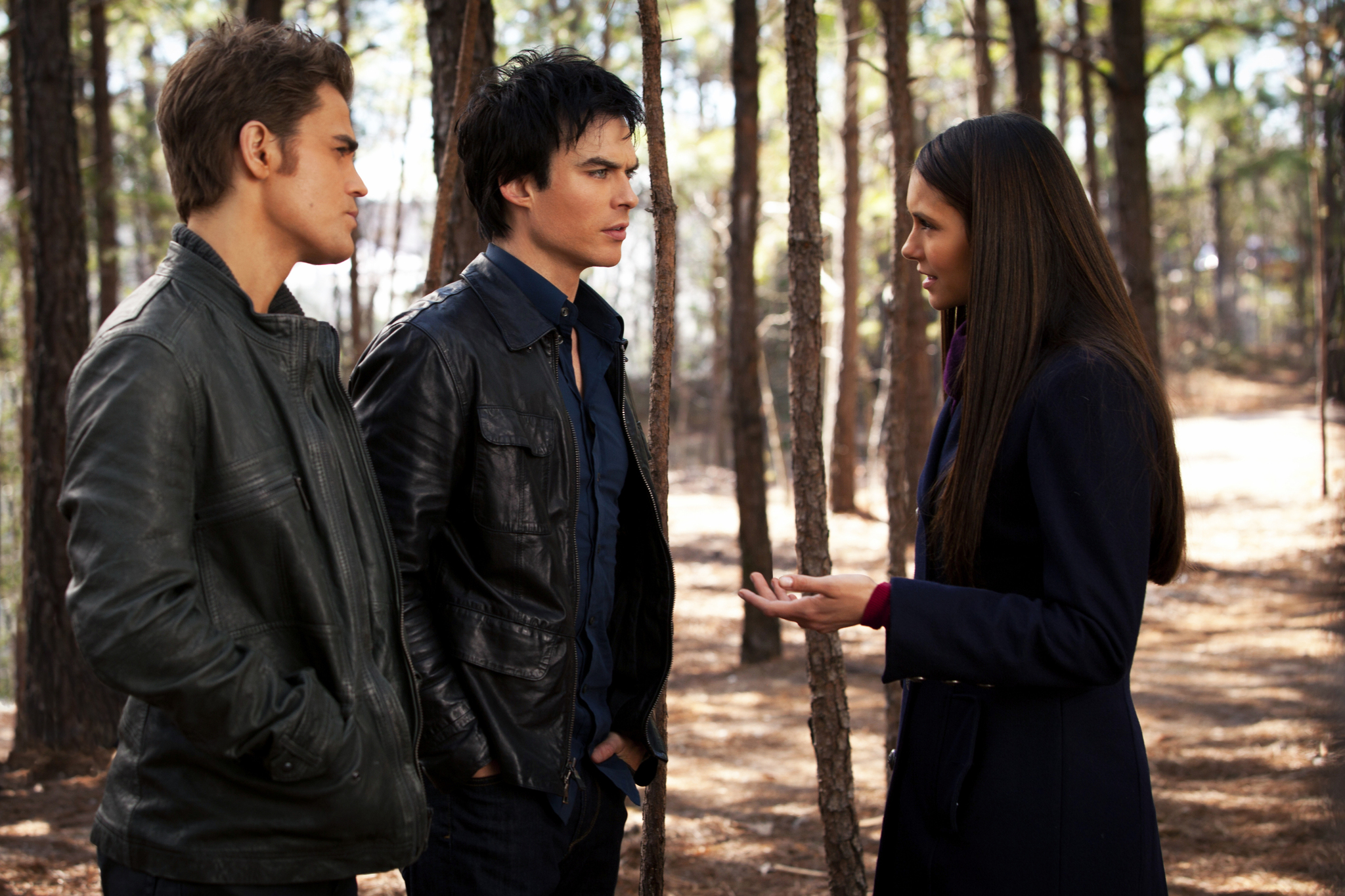 Still of Ian Somerhalder, Paul Wesley and Nina Dobrev in Vampyro dienorasciai (2009)