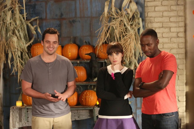 Still of Zooey Deschanel, Lamorne Morris and Jake Johnson in New Girl (2011)