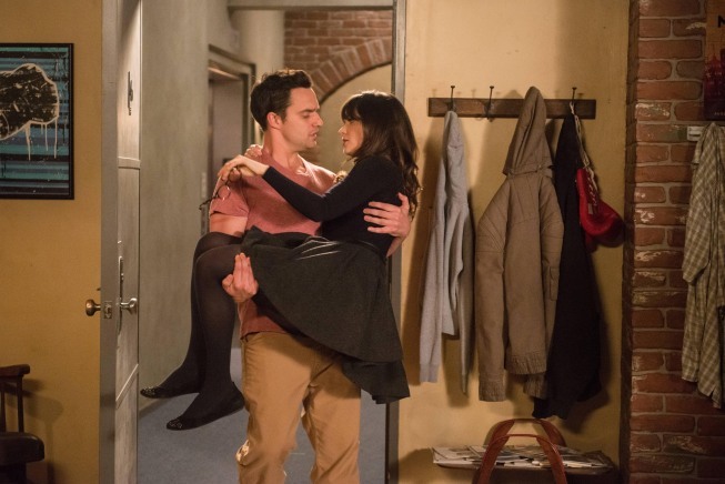 Still of Zooey Deschanel, Jake Johnson and Eddie Chen in New Girl (2011)