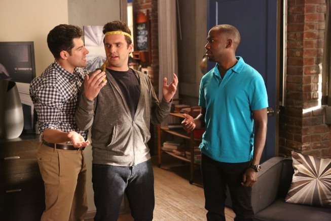 Still of Max Greenfield, Lamorne Morris and Jake Johnson in New Girl (2011)