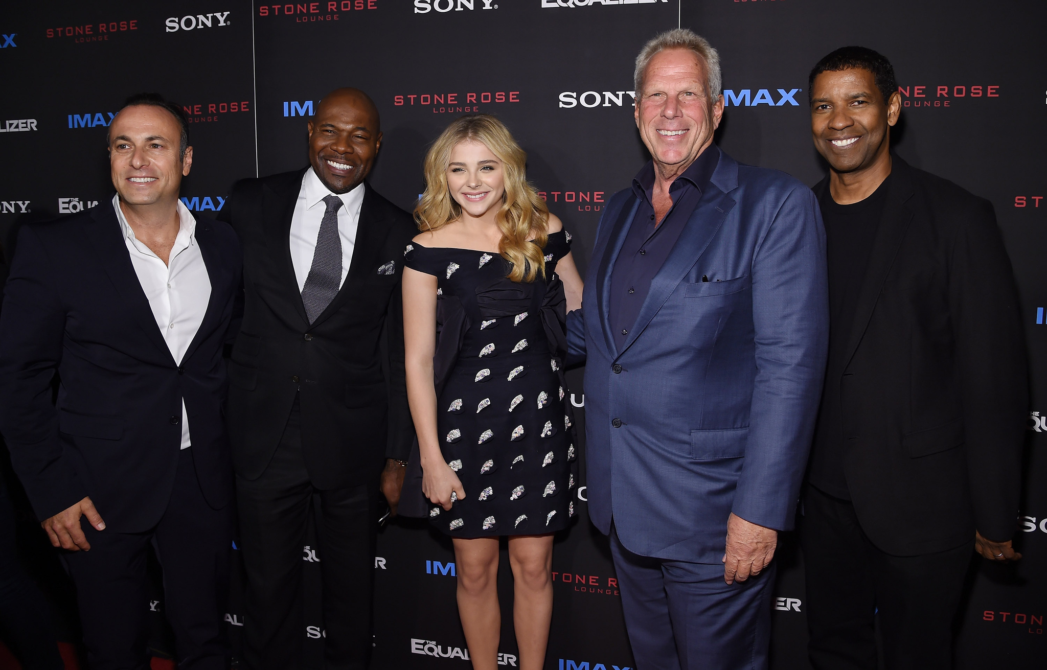 Denzel Washington, Steve Tisch, Jason Blumenthal, Antoine Fuqua and Chloë Grace Moretz at event of Ekvalaizeris (2014)