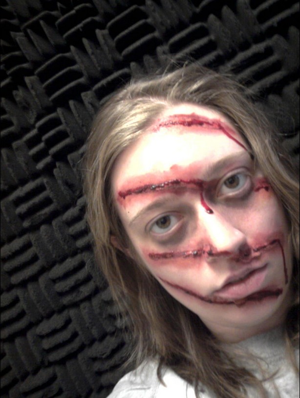 Zombie makeup, done during additional scenes for a short student film I worked on. Not bad for being done in rear view mirror in the mall parking lot.