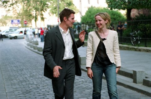 Still of Ethan Hawke and Julie Delpy in Pries saulelydi (2004)