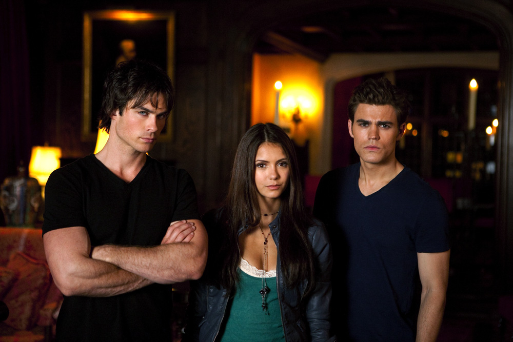 Still of Ian Somerhalder, Paul Wesley and Nina Dobrev in Vampyro dienorasciai (2009)