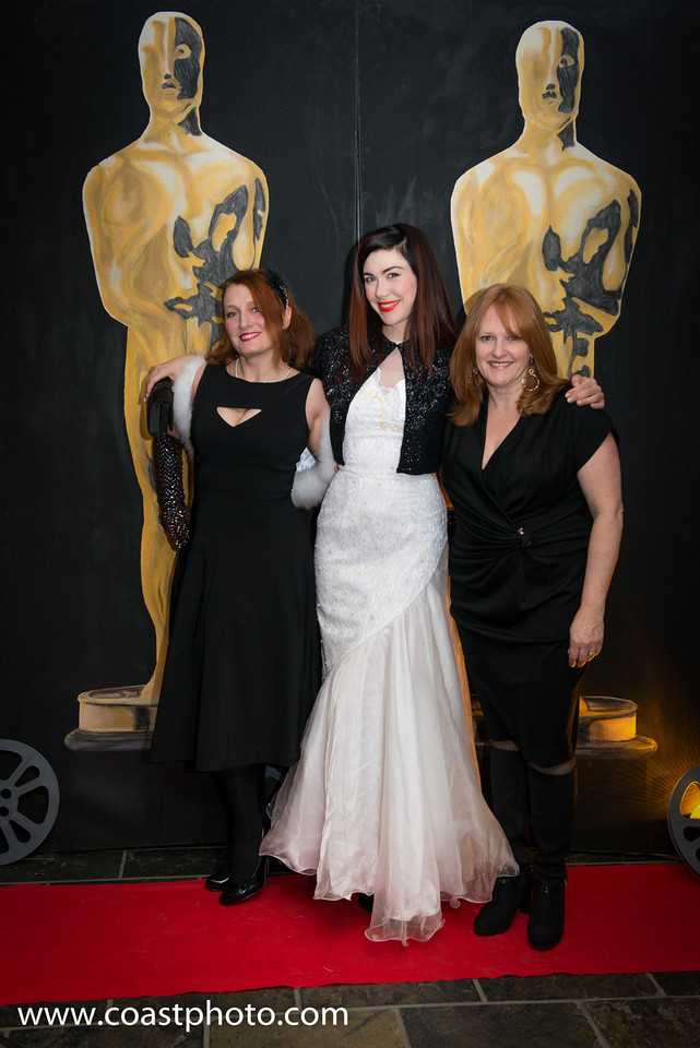Local film superstars Angie Nolan, Sharai Rewels, and Shauna Hardy-Mishaw attend the Oscar Party put on the by the Whistler Film Festival Society.
