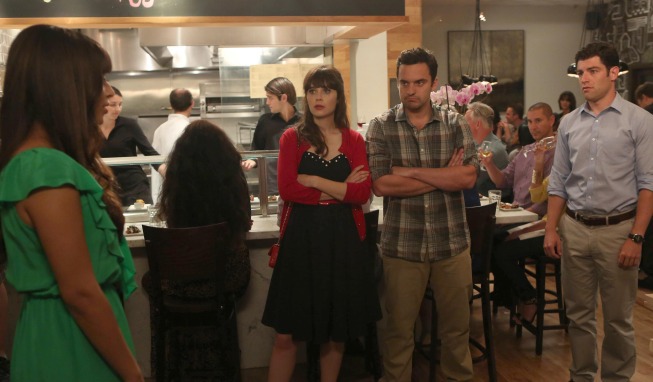 Still of Zooey Deschanel, Max Greenfield, Patrick Wymore, Hannah Simone and Jake Johnson in New Girl (2011)