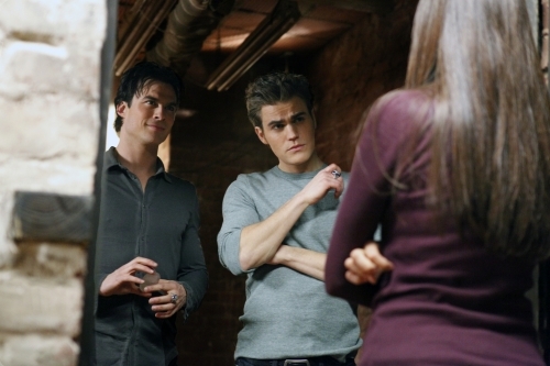 Still of Ian Somerhalder, Paul Wesley and Nina Dobrev in Vampyro dienorasciai (2009)