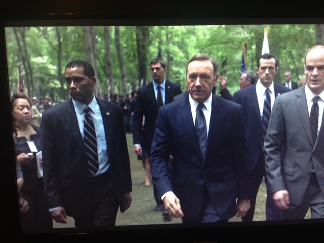 Just me in House of Cards Season 2 Chapter 18. Front Row: Lamont Easter, Kevin Spacey, Michael Kelly. Back Row: Justin Doescher, Nathan Darrow.