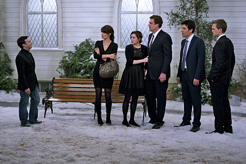 Still of Neil Patrick Harris, Alyson Hannigan, Jason Segel, Danny Strong, Josh Radnor and Cobie Smulders in Kaip as susipazinau su jusu mama (2005)