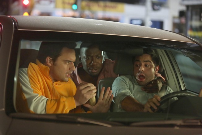 Still of Satya Bhabha, Lamorne Morris and Jake Johnson in New Girl (2011)