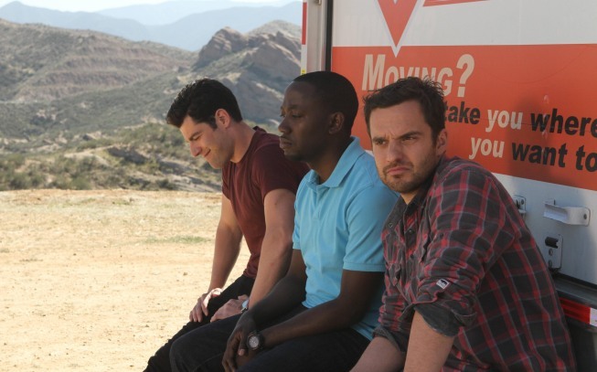 Still of Max Greenfield, Lamorne Morris and Jake Johnson in New Girl (2011)