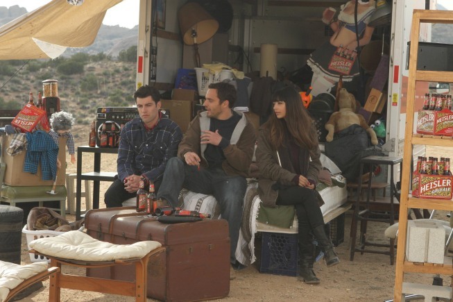 Still of Max Greenfield, Hannah Simone and Jake Johnson in New Girl (2011)