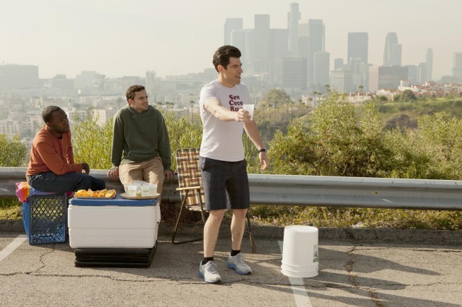 Still of Max Greenfield, Lamorne Morris and Jake Johnson in New Girl (2011)