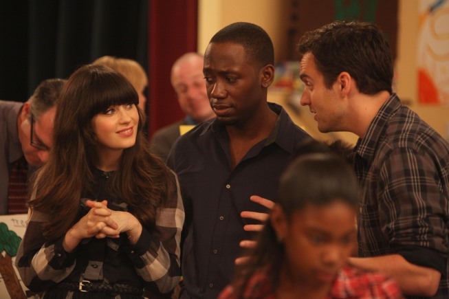 Still of Zooey Deschanel, Lamorne Morris and Jake Johnson in New Girl (2011)