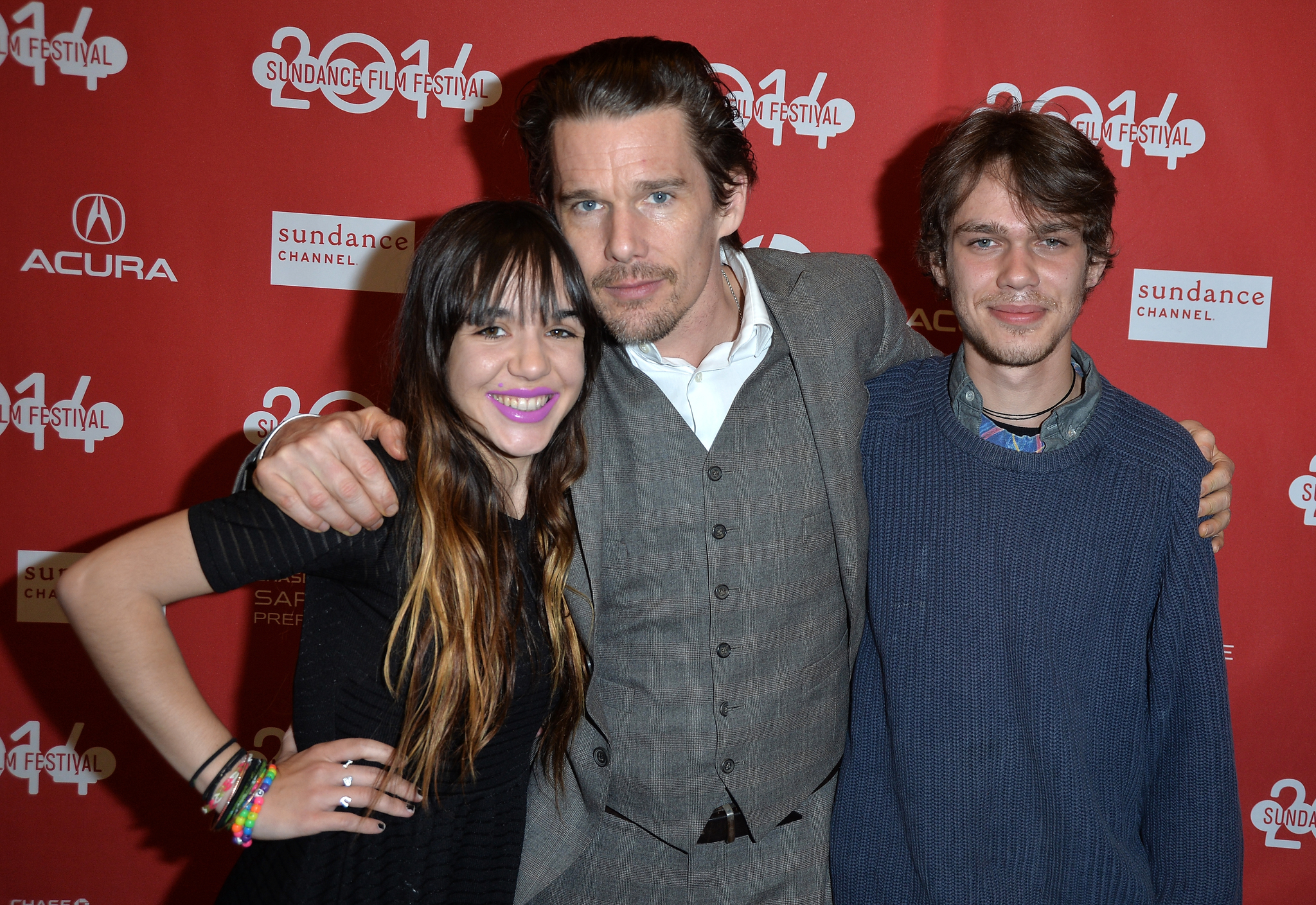 Ethan Hawke, Lorelei Linklater and Ellar Coltrane at event of Vaikyste (2014)