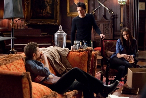 Still of Ian Somerhalder, Paul Wesley and Nina Dobrev in Vampyro dienorasciai (2009)