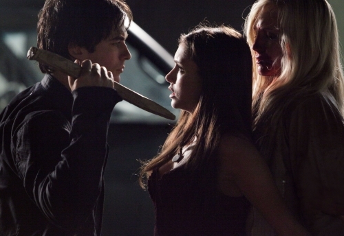 Still of Ian Somerhalder, Candice King and Nina Dobrev in Vampyro dienorasciai (2009)