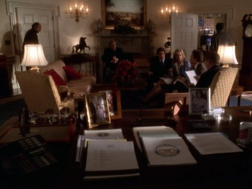 Still of Rob Lowe, Martin Sheen, Allison Janney, John Spencer and Bradley Whitford in The West Wing (1999)
