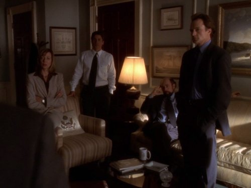 Still of Rob Lowe, Allison Janney, Richard Schiff and Bradley Whitford in The West Wing (1999)