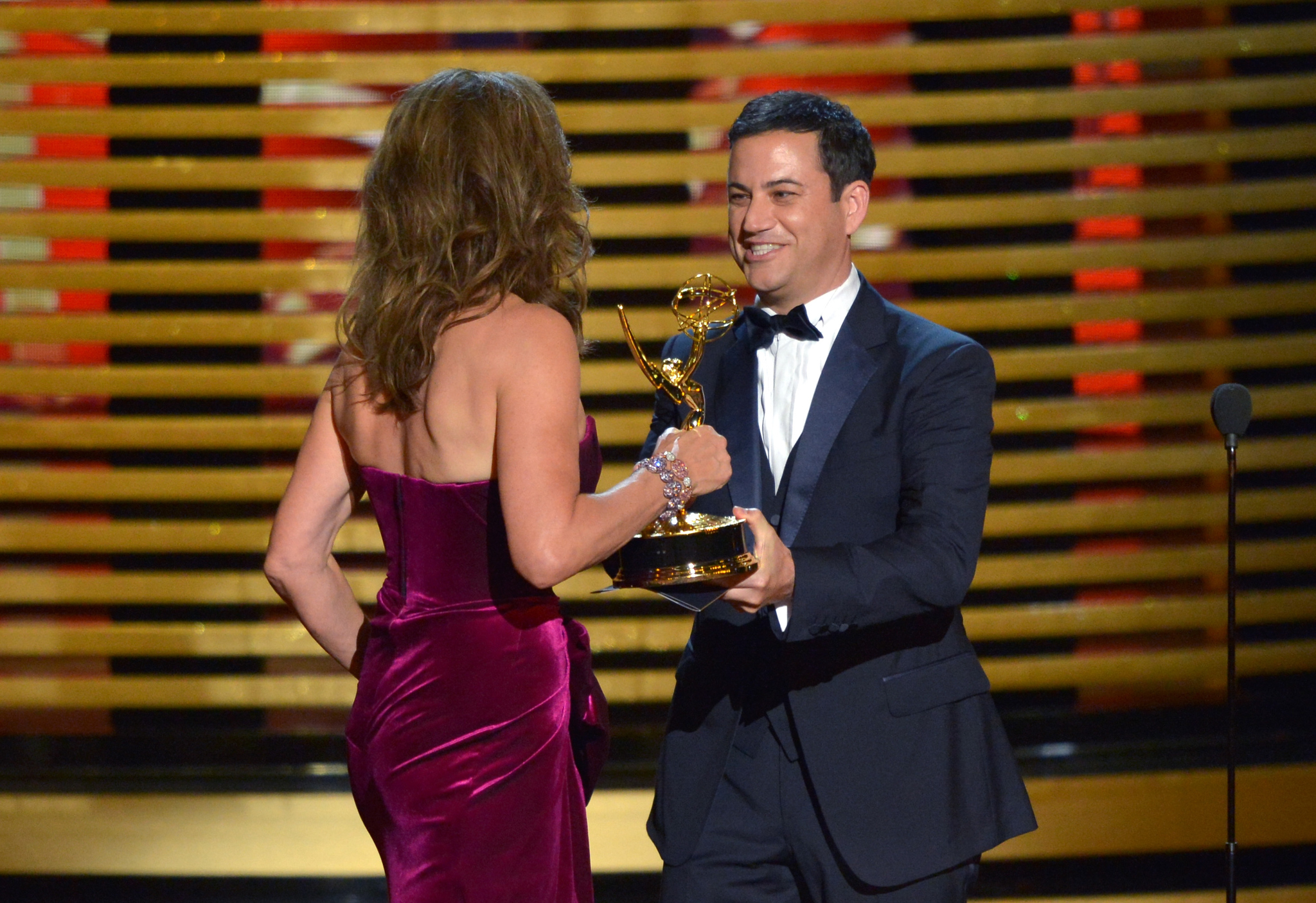 Allison Janney and Jimmy Kimmel at event of The 66th Primetime Emmy Awards (2014)