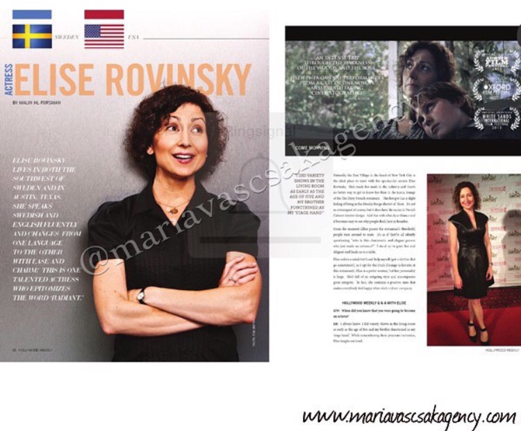 My client Actress Elise Rovinsky in a 4 pg spread in Hollywood Weekly Magazine July issue (2015)
