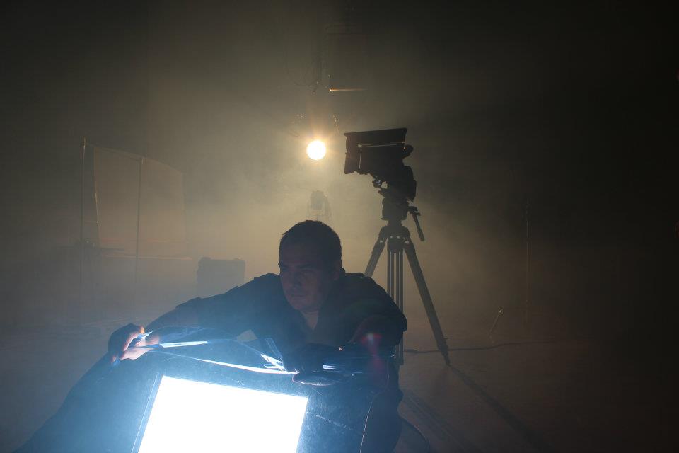 Casey Lambert on the set of the student film, 