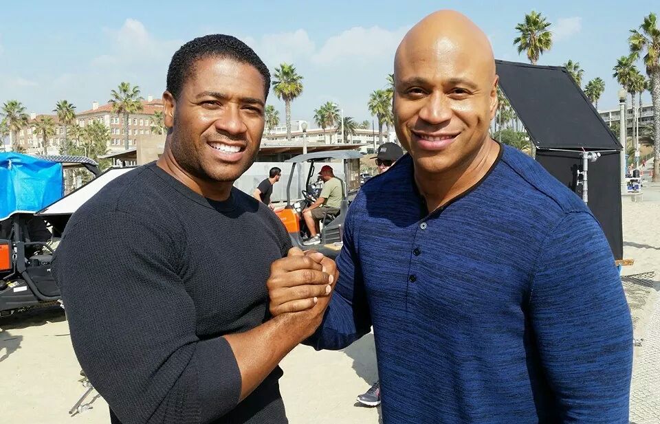 LL Cool J and Mandell Frazier on set of CBS's 