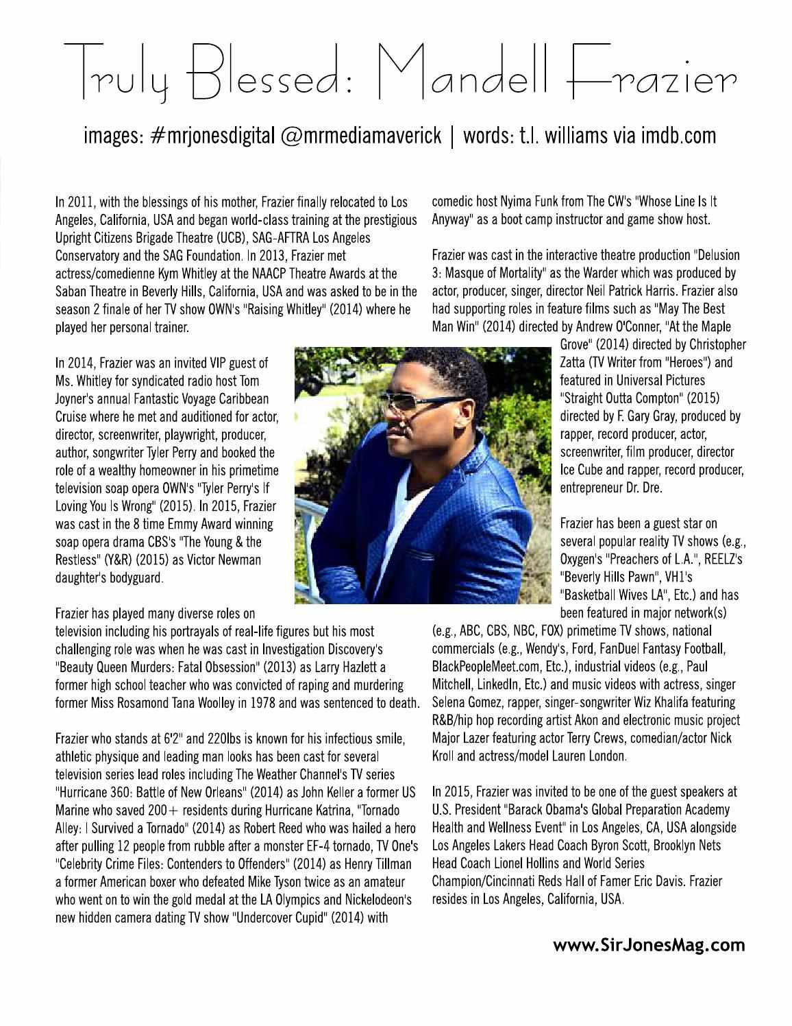 Mandell Frazier featured in Sir Jones Magazine - November 2015 Issue