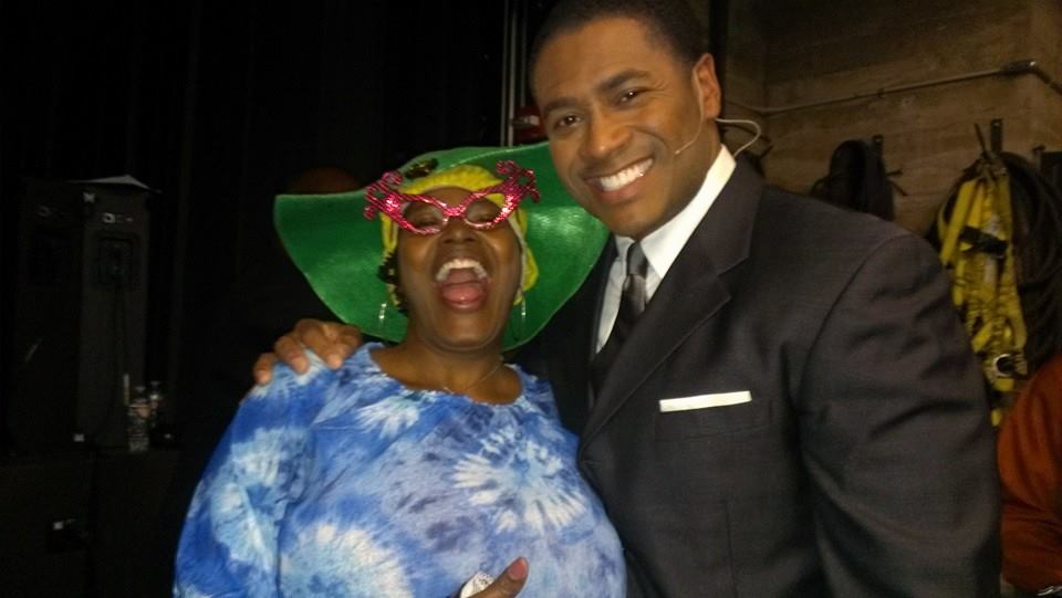 Queen of Gospel Comedy Sister Cantaloupe and Mandell Frazier backstage of 