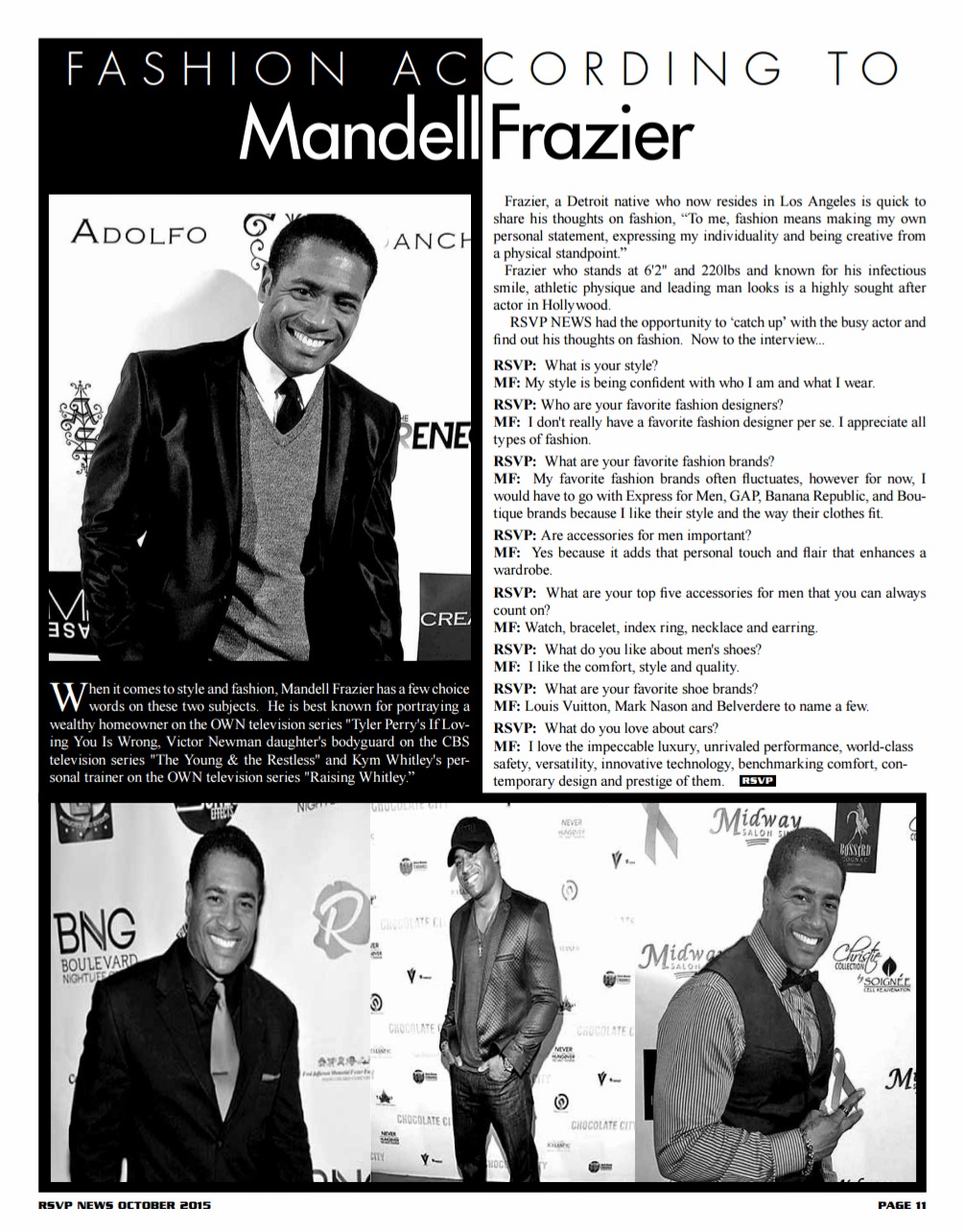 Mandell Frazier featured in RSVP NEWS Magazine - October 2015 Issue
