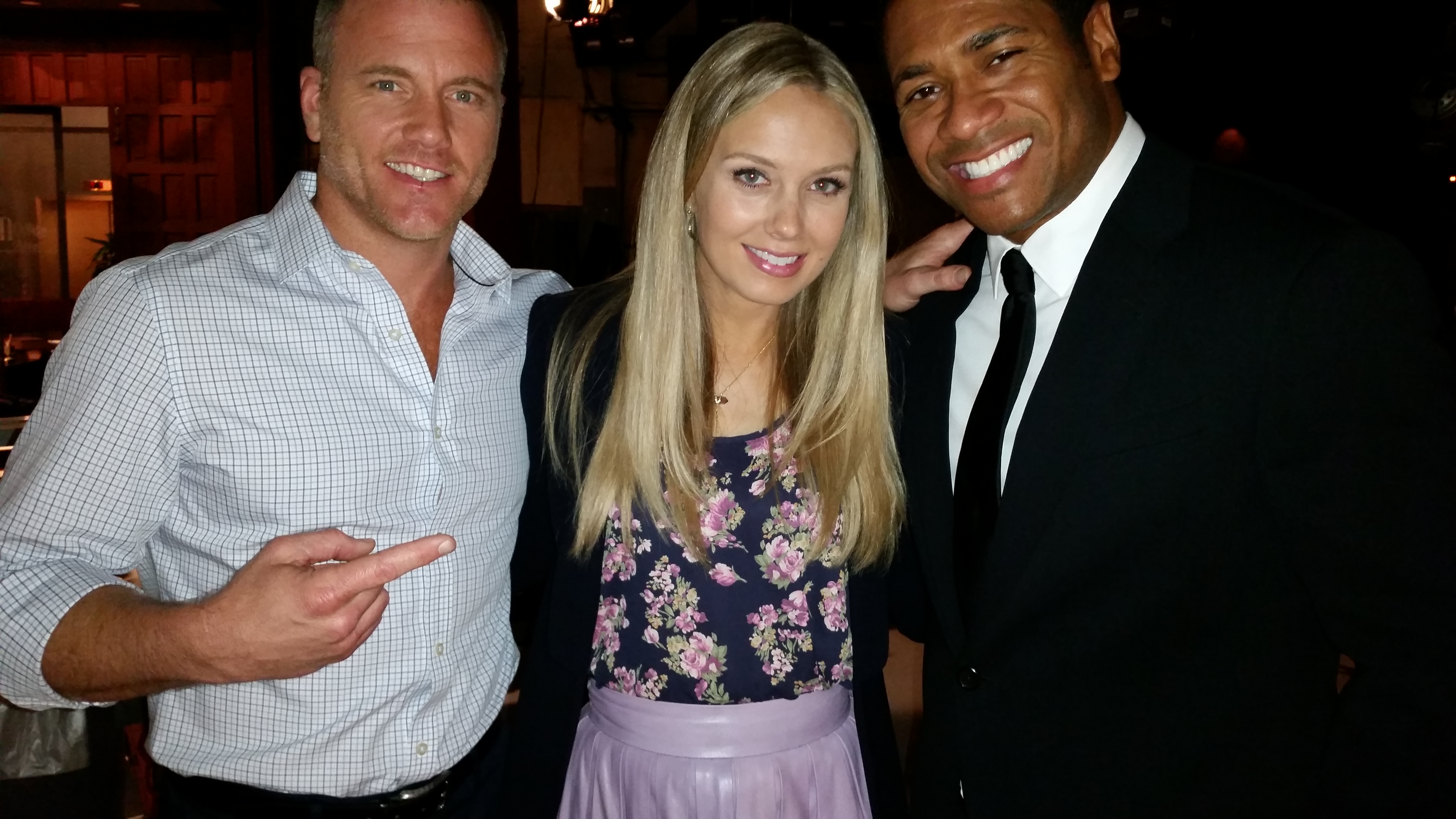 Sean Carrigan, Melissa Ordway and Mandell Frazier on set of CBS's 