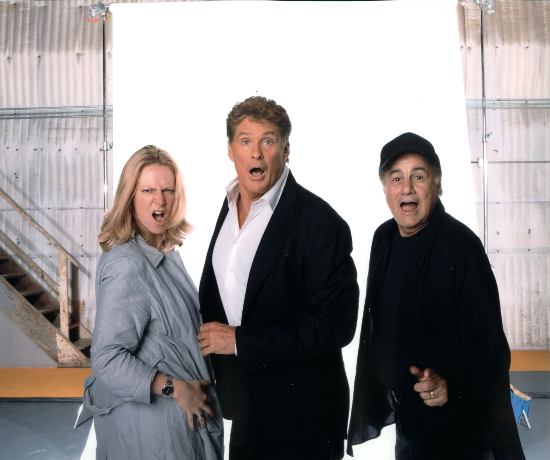 Larry A. Thompson with David Hasslehoff and Elizabeth Porter at promo shoot for Comedy Central Roast of David Hasselhoff