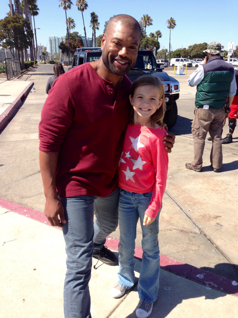 Emma Rose with Christopher Judge on the set of Mega Shark vs. Mecha Shark