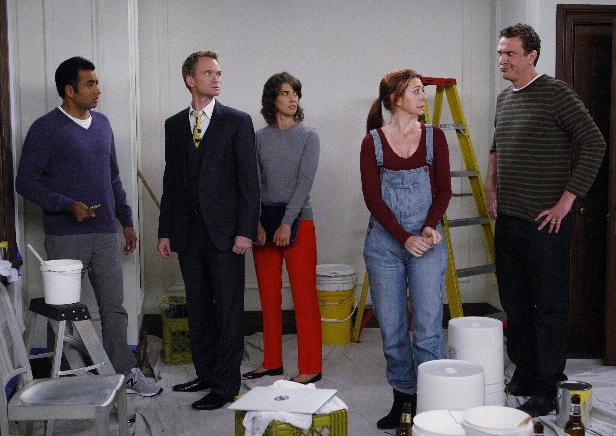 Still of Neil Patrick Harris, Alyson Hannigan, Kal Penn, Jason Segel and Cobie Smulders in Kaip as susipazinau su jusu mama (2005)