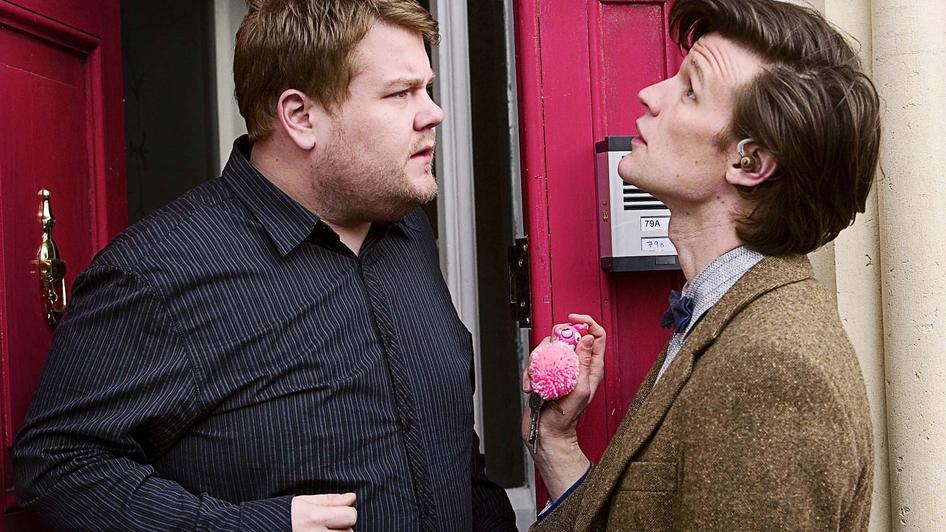 Still of James Corden and Matt Smith in Doctor Who (2005)