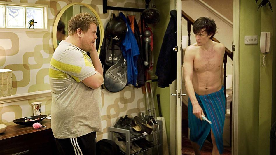 Still of James Corden and Matt Smith in Doctor Who (2005)