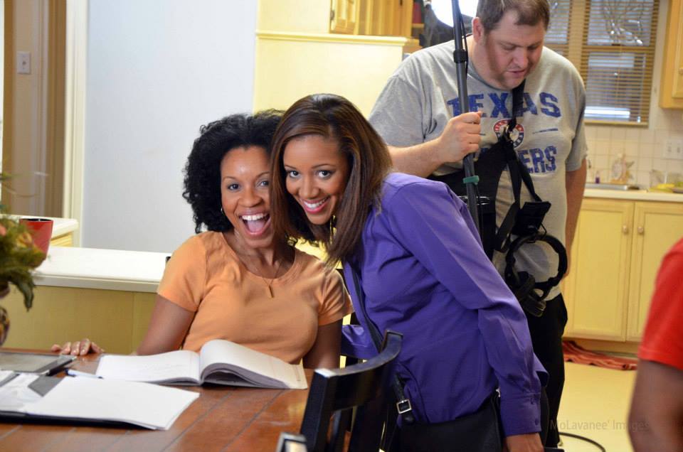 The Houston sisters. Kenneisha Thompson and Chrystee Pharris on set of the film 