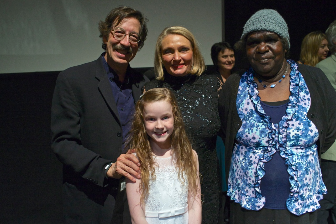 Lily Pearl on stage with Robyn Davidson & Rick Smolan at the Premiere of Tracks, Adelaide film Festival Opening Night